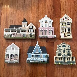 Shelia’s Houses set of 6 Pink Blue Tan 1990’s Charleston Cape May San Francisco